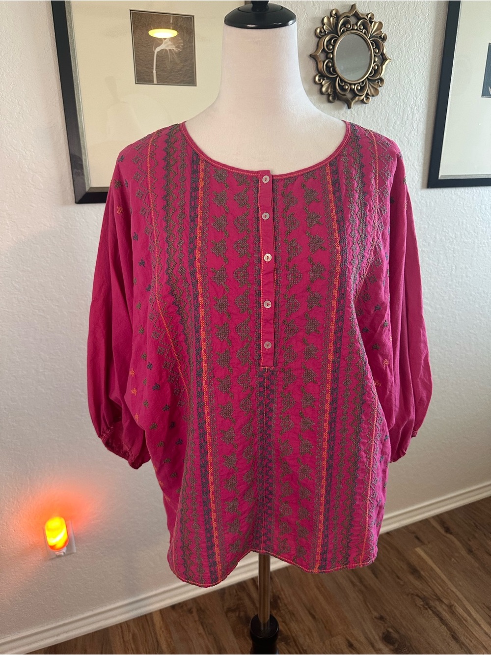 Chelsea & Violet Raspberry Puff Sleeved Bohemian Top